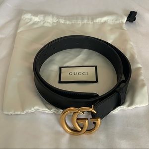GUCCI Black Leather Belt with Double G Buckle (Authentic)